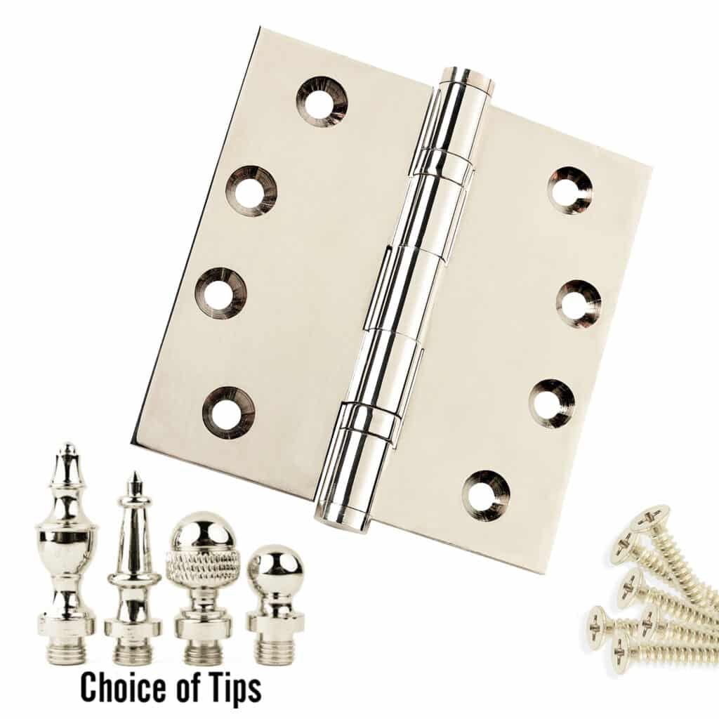 Door Hinge 4.5 x 4.5 Inch Solid Brass Ball Bearing – Polished Nickel (US14)