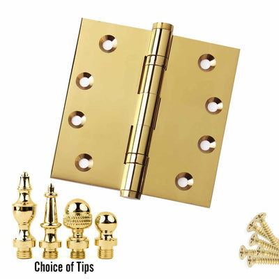Door Hinge 4.5 x 4.5 Inch Solid Brass Ball Bearing – Polished Brass (US3)