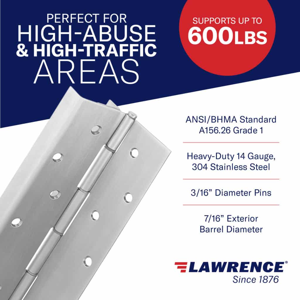 Continuous Pin and Barrel Stainless Steel Hinge #952 (Full Wrap Edge Guard) - US32D Finish, 7 Ft.