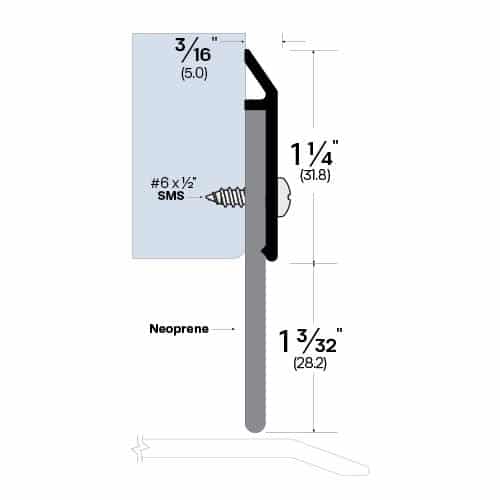 Rubber Door Sweep - Surface Mounted - Acoustical Soundproofing - Sweep Height of 1 3/32" (28.2mm)