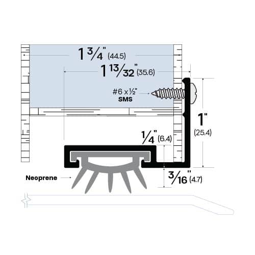 Rubber Door Sweep - Mortise Mounted - For Hollow Metal Doors - Sweep Height of 3/16" (4.7mm)
