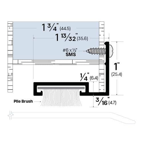 Brush Door Sweep - Mortise Mounted - For Hollow Metal Doors - Sweep Height of 3/16" (4.7mm)
