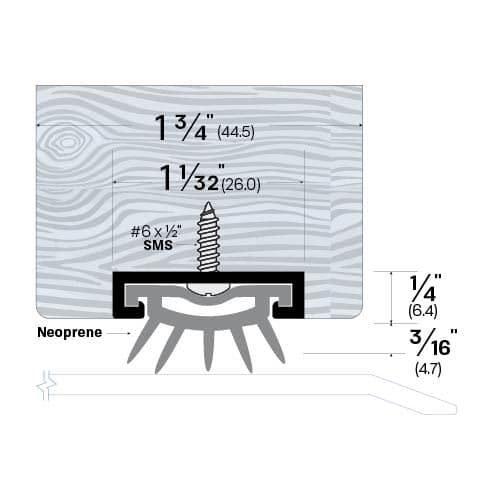 Rubber Door Sweep - Mortise Mounted - For Wood Doors - Sweep Height of 3/16" (4.7mm)