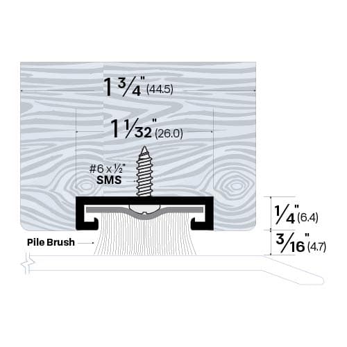 Brush Door Sweep - Mortise Mounted - For Wood Doors - Sweep Height of 3/16" (4.7mm)