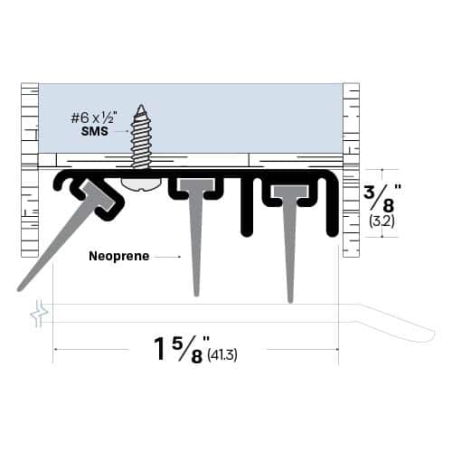Rubber Door Sweep with Air Flow -  Mortise Mounted - For Hollow Metal Doors - Height of Mounting 3/8"