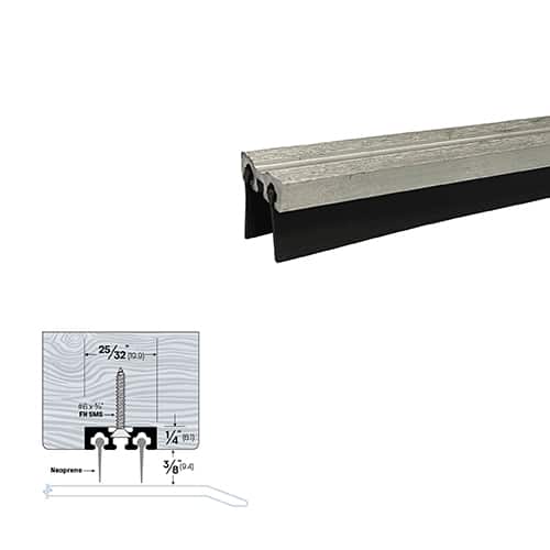 Rubber Door Sweep with Air Flow -  Mortise Mounted - For Wood Doors - Sweep Height of 3/8" (9.4mm)