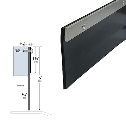 Door Sweep, Stainless Steel with Rubber - Surface Mounted - Extra Tall Sweep