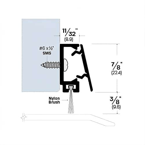 Brush Door Sweep - Surface Mounted - Easy installation - Sweep Height of 3/8" (9.5mm)