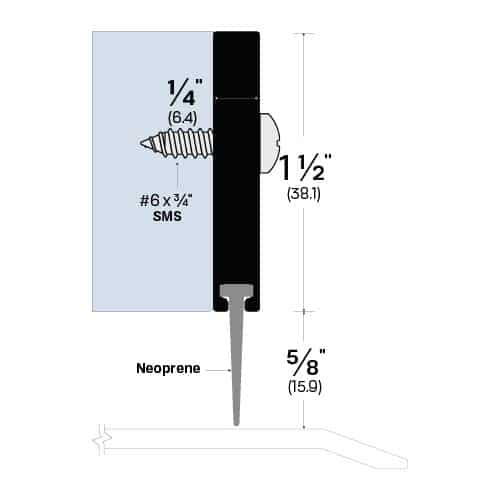 Rubber Door Sweep - Surface Mounted - Sweep Height of 5/8" (15.9mm)