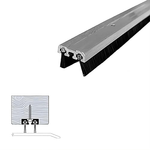 Twin Nylon Brushes Door Sweep with Air Flow -  Mortise Mounted - Wood Doors - Sweep Height of 3/8" (9.4mm)