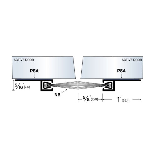 Meeting Stile for Double Active Glass Doors - Nylon Brush - 1" Wide Mounting, 5/8" Wide Brush