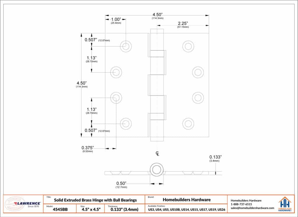 Door Hinge 4.5 x 4.5 Inch Solid Brass Ball Bearing – Antique Brass (US5)