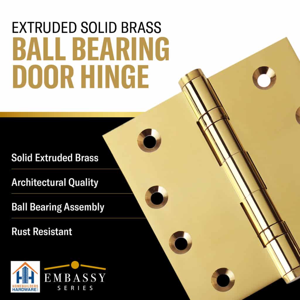 Door Hinge 4.5 x 4.5 Inch Solid Brass Ball Bearing – Polished Brass (US3)