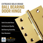 Door Hinge 4.5 x 4.5 Inch Solid Brass Ball Bearing – Polished Brass (US3)
