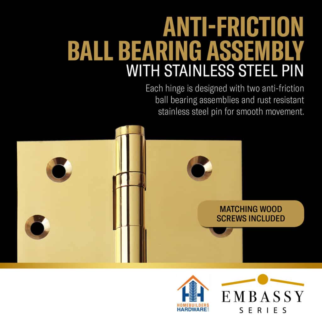 Door Hinge 4.5 x 4.5 Inch Solid Brass Ball Bearing – Polished Brass (US3)