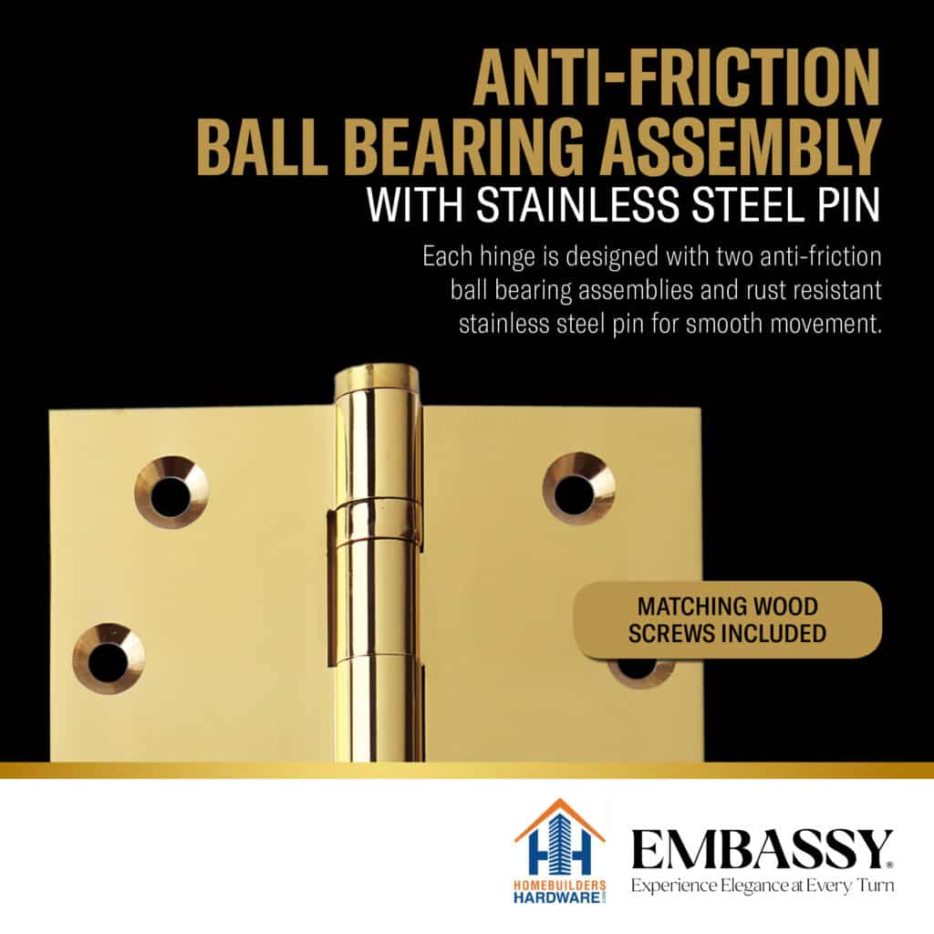 Door Hinge 5 x 5 Inch Solid Brass Ball Bearing – Polished Brass (US3)