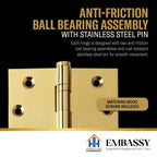 Door Hinge 4 x 4 Inch Solid Polished Brass Ball Bearing (US3)