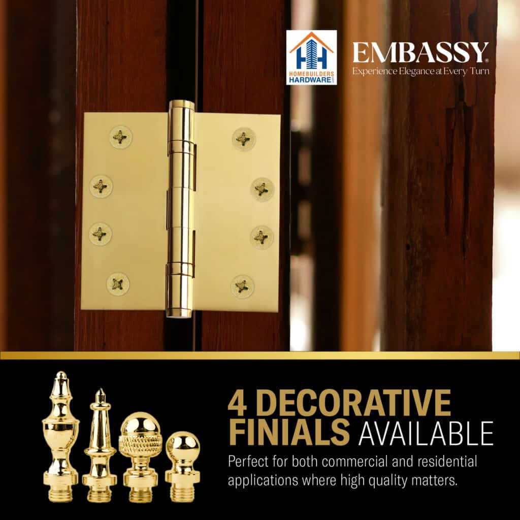 Door Hinge 4 x 4 Inch Solid Polished Brass Ball Bearing (US3)