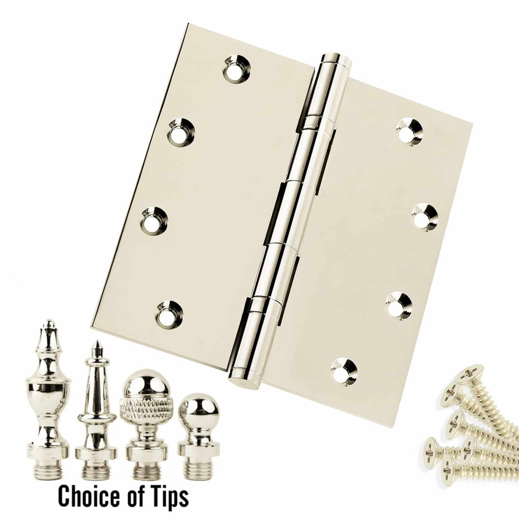 Door Hinge 5 x 5 Inch Solid Brass Ball Bearing – Polished Nickel (US14)