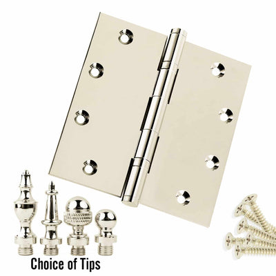 Door Hinge 5 x 5 Inch Solid Brass Ball Bearing – Polished Nickel (US14)