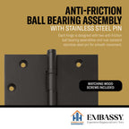 Door Hinge 3.5 x 3.5 Solid Brass Ball Bearing – Oil Rubbed Bronze (US10B)