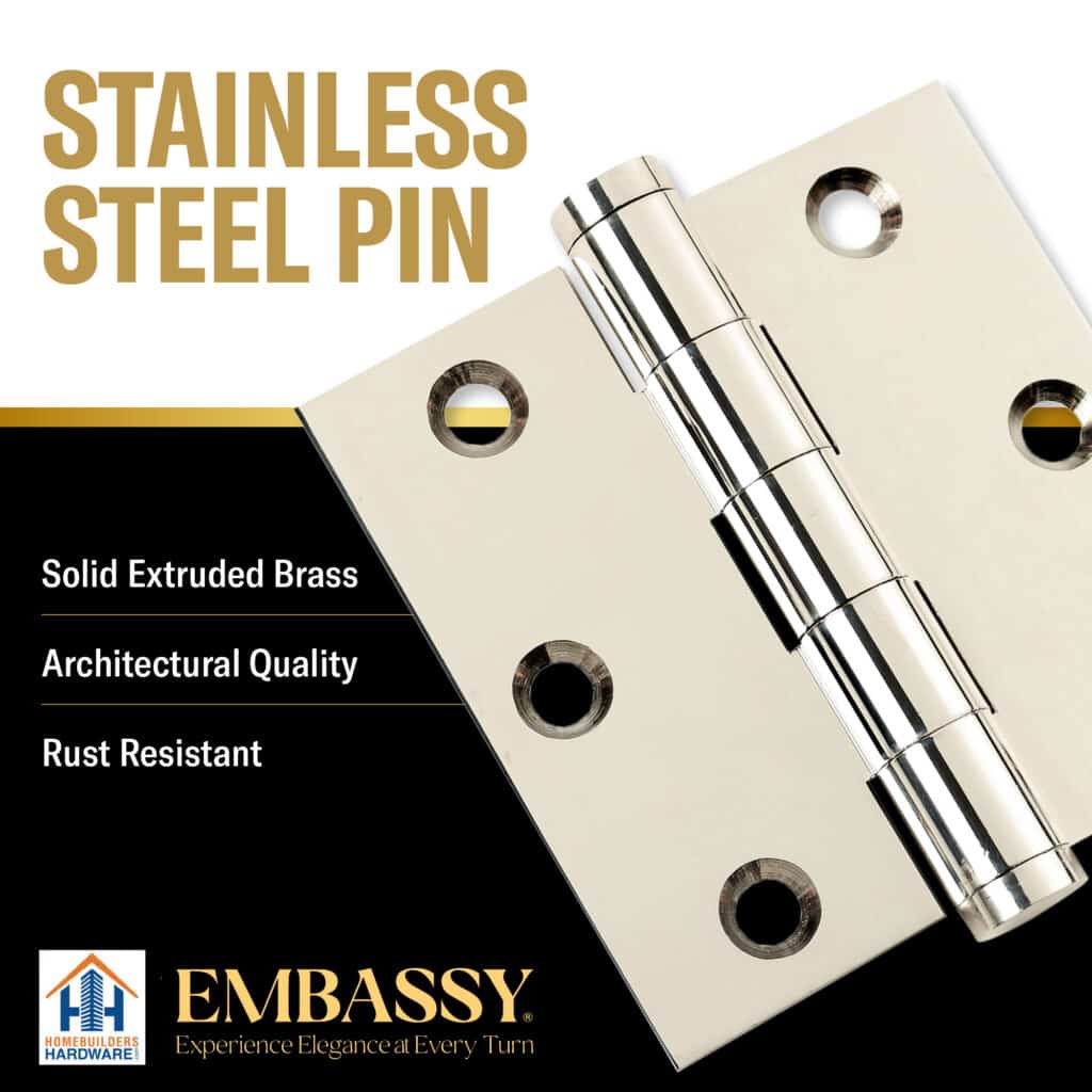 Door Hinge 3.5 x 3.5 Solid Brass Ball Bearing – Polished Nickel (US14)