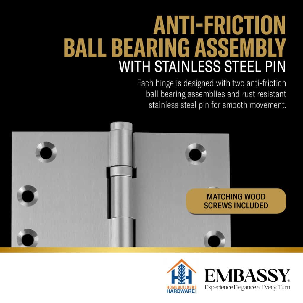 Door Hinge 3.5 x 3.5 Solid Brass Ball Bearing – Satin Nickel (US15)