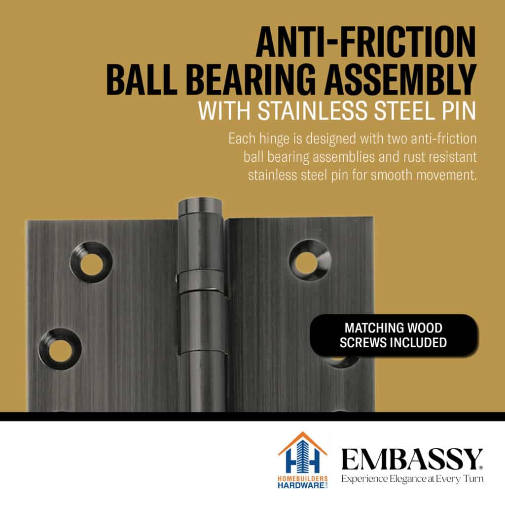 Door Hinge 4 x 4 Inch Solid Brass Ball Bearing – Pewter (US17A)