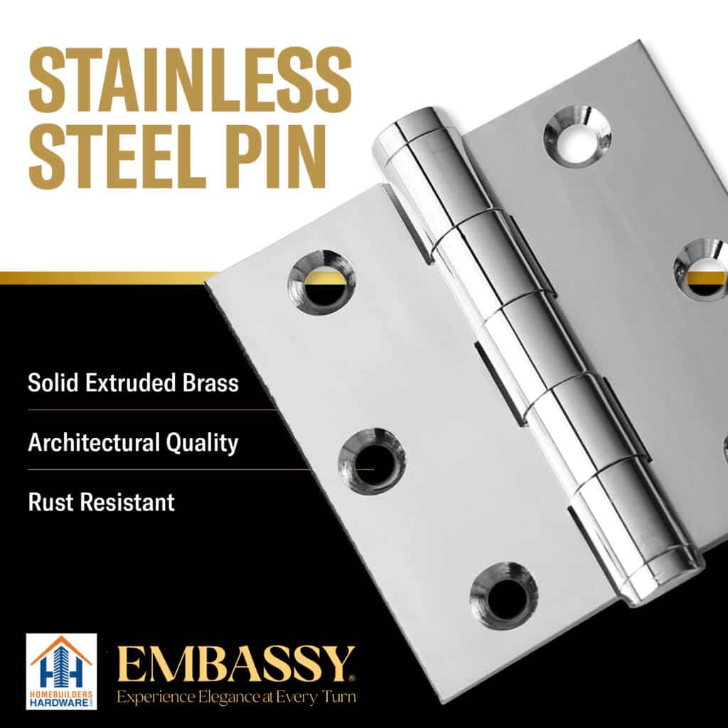Door Hinge 3.5 x 3.5 Solid Brass Ball Bearing – Polished Chrome (US26)