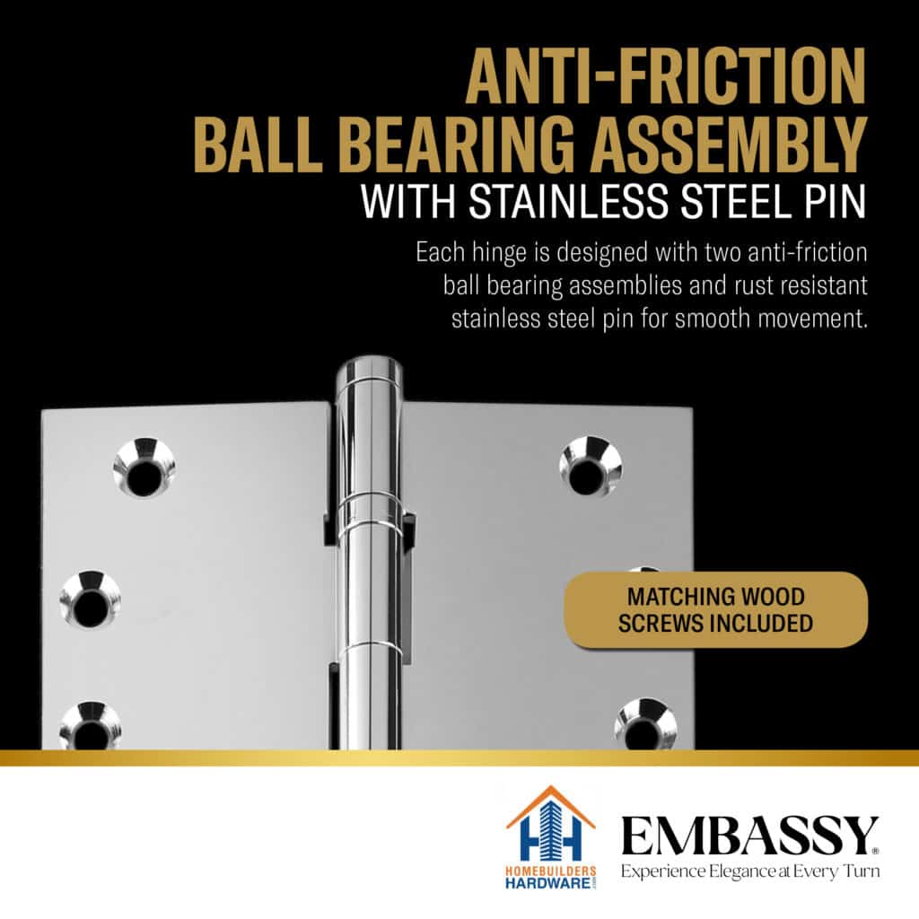 Door Hinge 3 x 3 Solid Brass – Polished Chrome (US26)