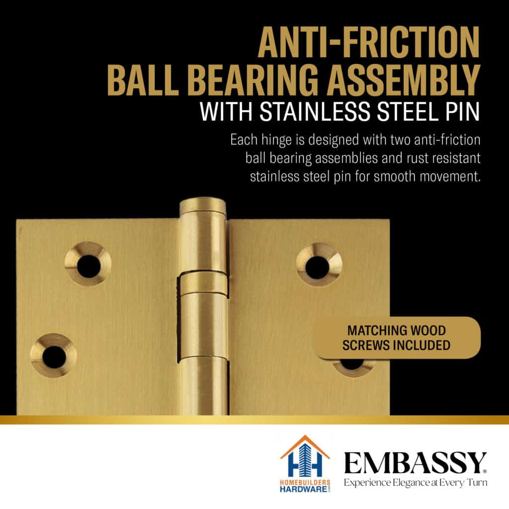 Door Hinge 3 x 3 Solid Brass – Satin Brass (US4)