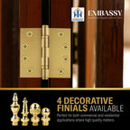 Door Hinge 3.5 x 3.5 Solid Brass Ball Bearing – Satin Brass (US4)