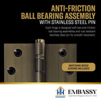 Door Hinge 3.5 x 3.5 Inch Solid Brass Ball Bearing – Antique Brass (US5)
