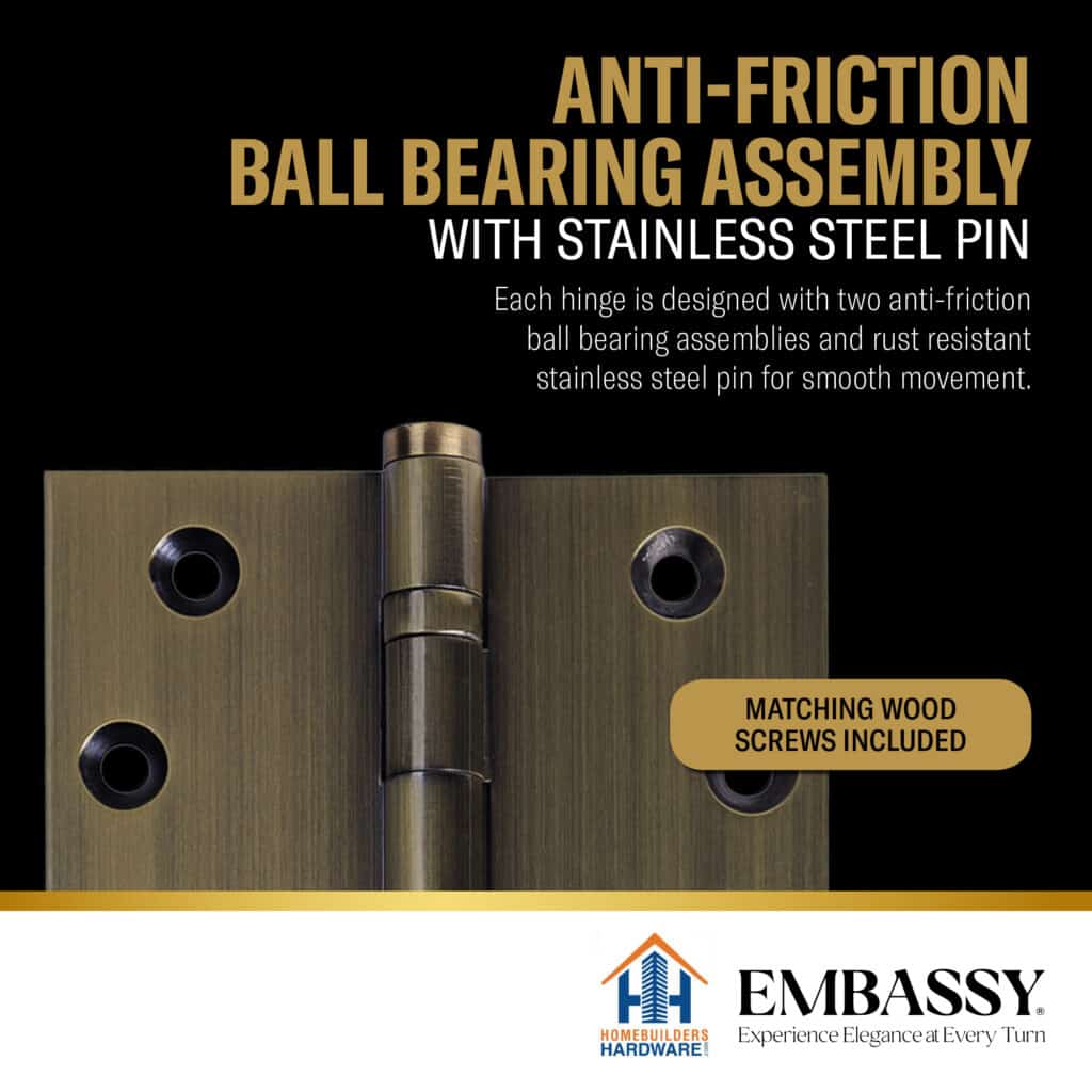 Door Hinge 4 x 4 Inch Solid Brass Ball Bearing – Antique Brass (US5)