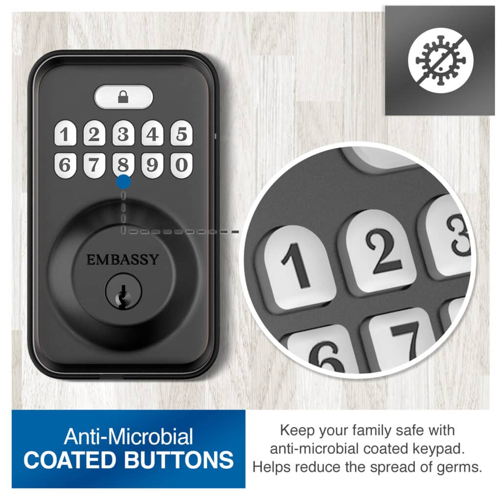 Keyless Entry Electronic Door Lock with Illuminated Antimicrobial Keypad & Security Deadbolt Lock EL1