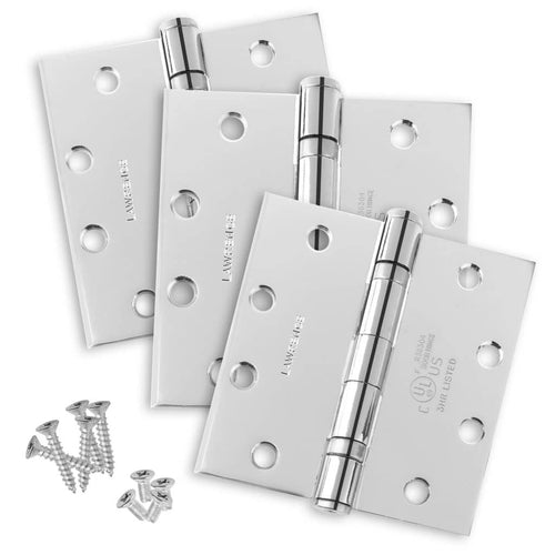 4.5 x 4.5 Commercial Butt Hinge Standard Weight Ball Bearing Polished Chrome (US26) - 3 Pack