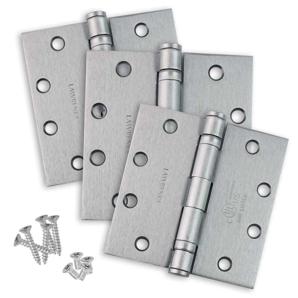 4.5 x 4.5 Commercial Butt Hinge Standard Weight Ball Bearing Brushed Chrome (US26D) - 3 Pack