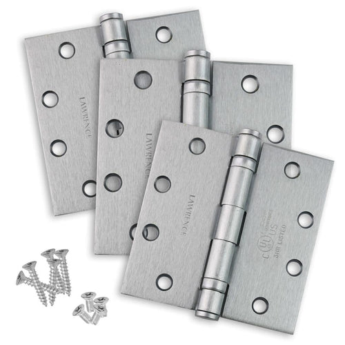 4.5 x 4.5 Commercial Butt Hinge Standard Weight Ball Bearing Brushed Chrome (US26D) - 3 Pack