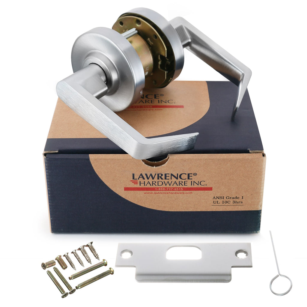 Door Lever Lockset, Extra-Heavy Duty Grade 1, Brushed Chrome, Lawrence Hardware