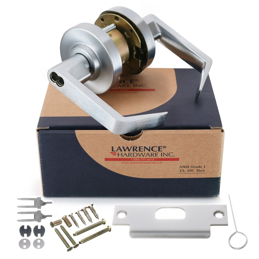 Door Lever Lockset, Extra-Heavy Duty Grade 1, Brushed Chrome, Lawrence Hardware