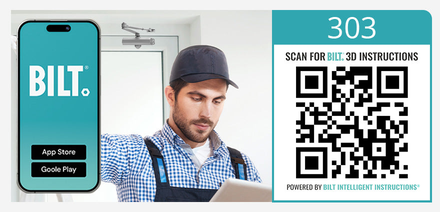 QR code to open the 303 door closer guide in the free BILT app