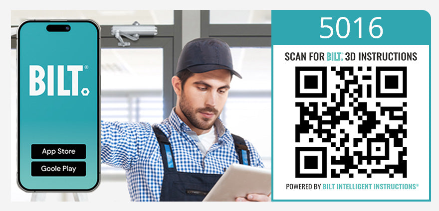 QR code to open the 5016 door closer guide in the free BILT app