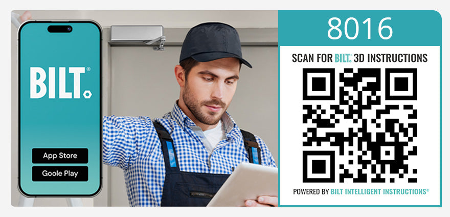QR code to open the 8016 door closer guide in the free BILT app