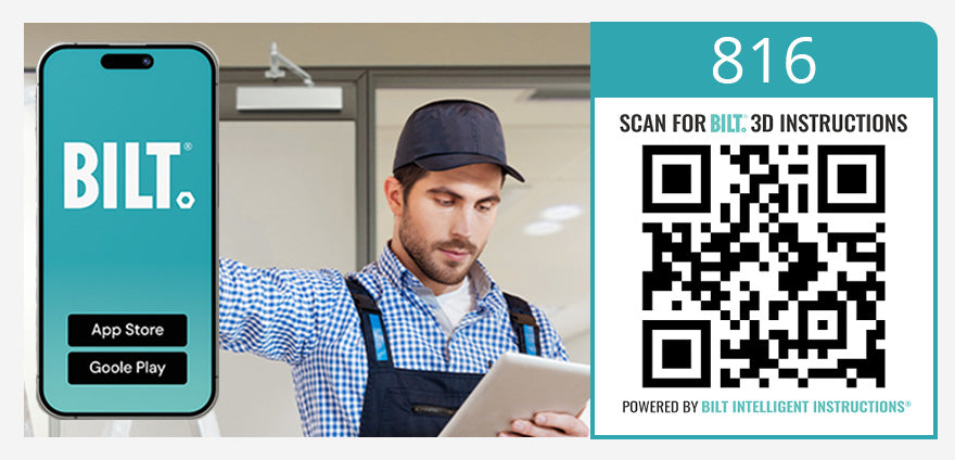 QR code to open the 816 door closer guide in the free BILT app