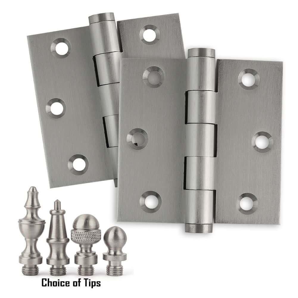 Door Hinges 3 x 3 Solid Brass Satin Nickel ArchitectGrade With Tips Set of 2