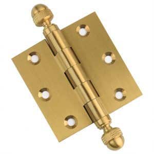 3 x 3 Inch Satin Brass Ball Bearing Door Hinges Acorn Finials Tips