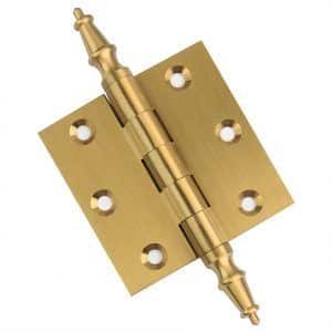3 x 3 Inch Satin Brass Ball Bearing Door Hinges Steeple Finials Tips