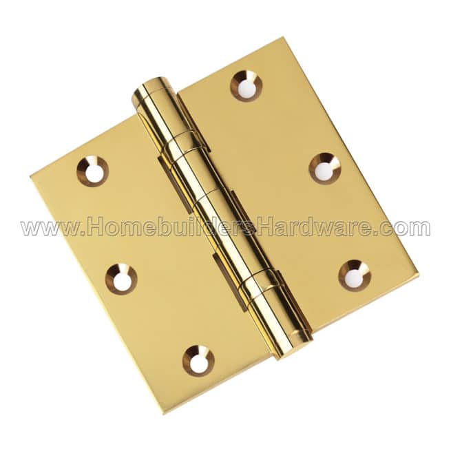 3.5 x 3.5 Inch Polished Brass Ball Bearing Door Hinges Flat Finials Tips