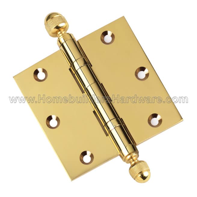 3.5 x 3.5 Inch Polished Brass Ball Bearing Door Hinges Acorn Finials Tips