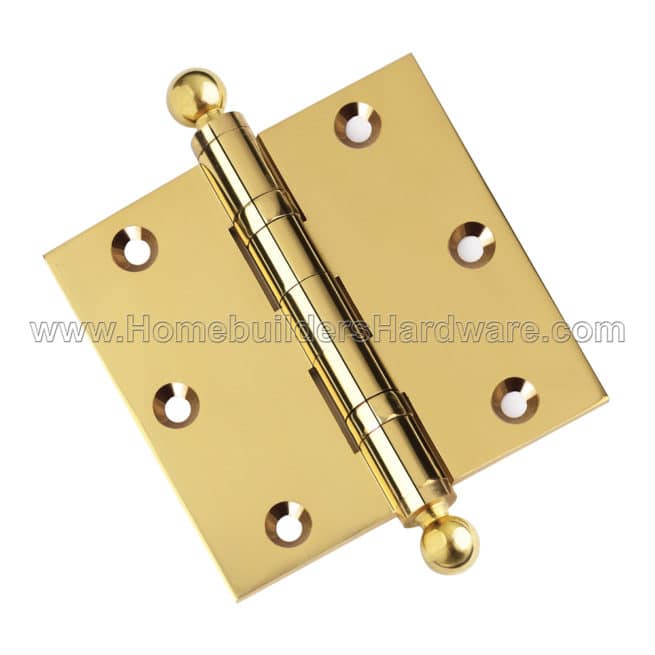 3.5 x 3.5 Inch Polished Brass Ball Bearing Door Hinges Ball Finials Tips